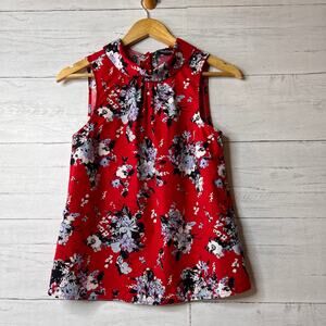 ModCloth Top Womens Size XS Red Floral Peter Pan Collar Sleeveless Blouse